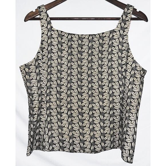 Rena Rowan Women's Size 14 Silk Black & Tan Floral Embroidered Sleeveless Top - Picture 2 of 7